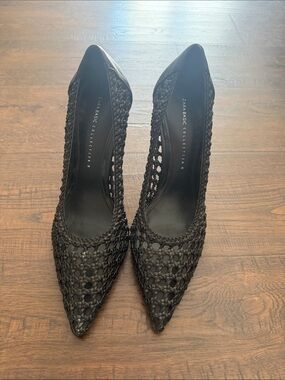 Zara Black Woven Pointed Pumps